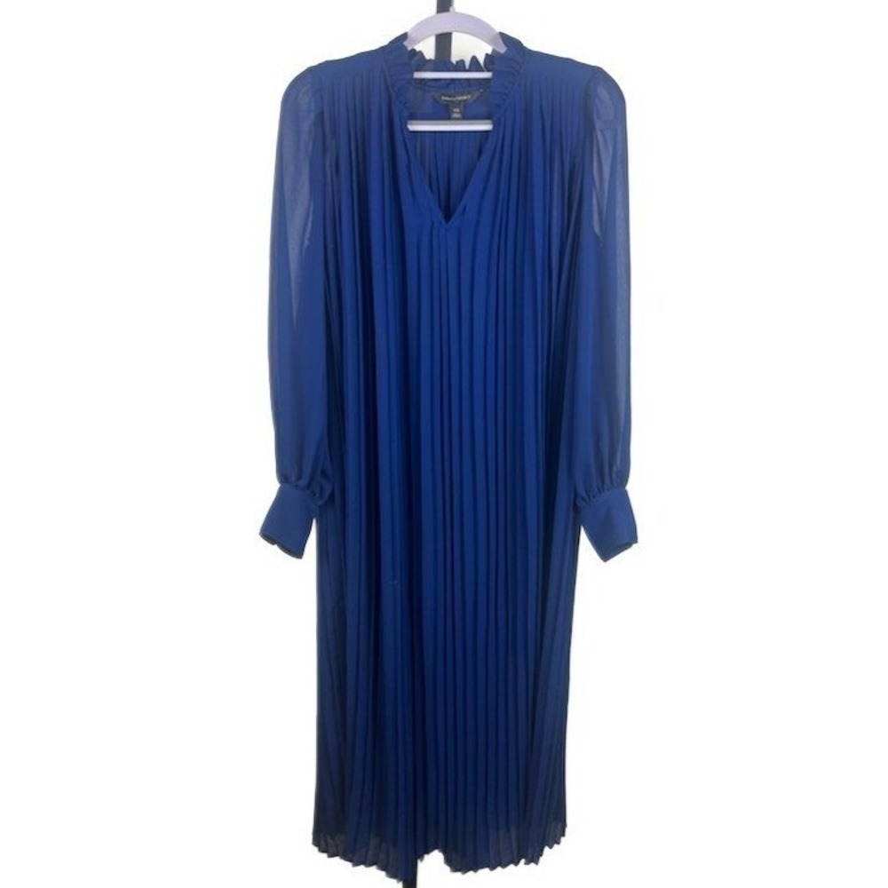 Banana Republic Women's Size XS Navy Blue Pleated Midi Dress Long Sleeve